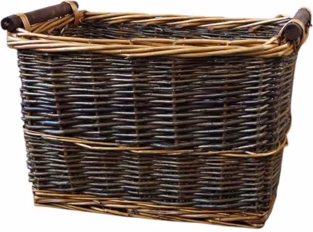 Four Candle Brown Rattan Rectangular Log Basket for Firewood Storage