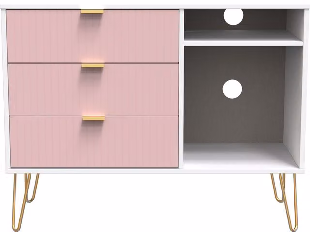 Ready Assembled 2 U Bexley 3 Drawer TV Unit in Pink and Gold