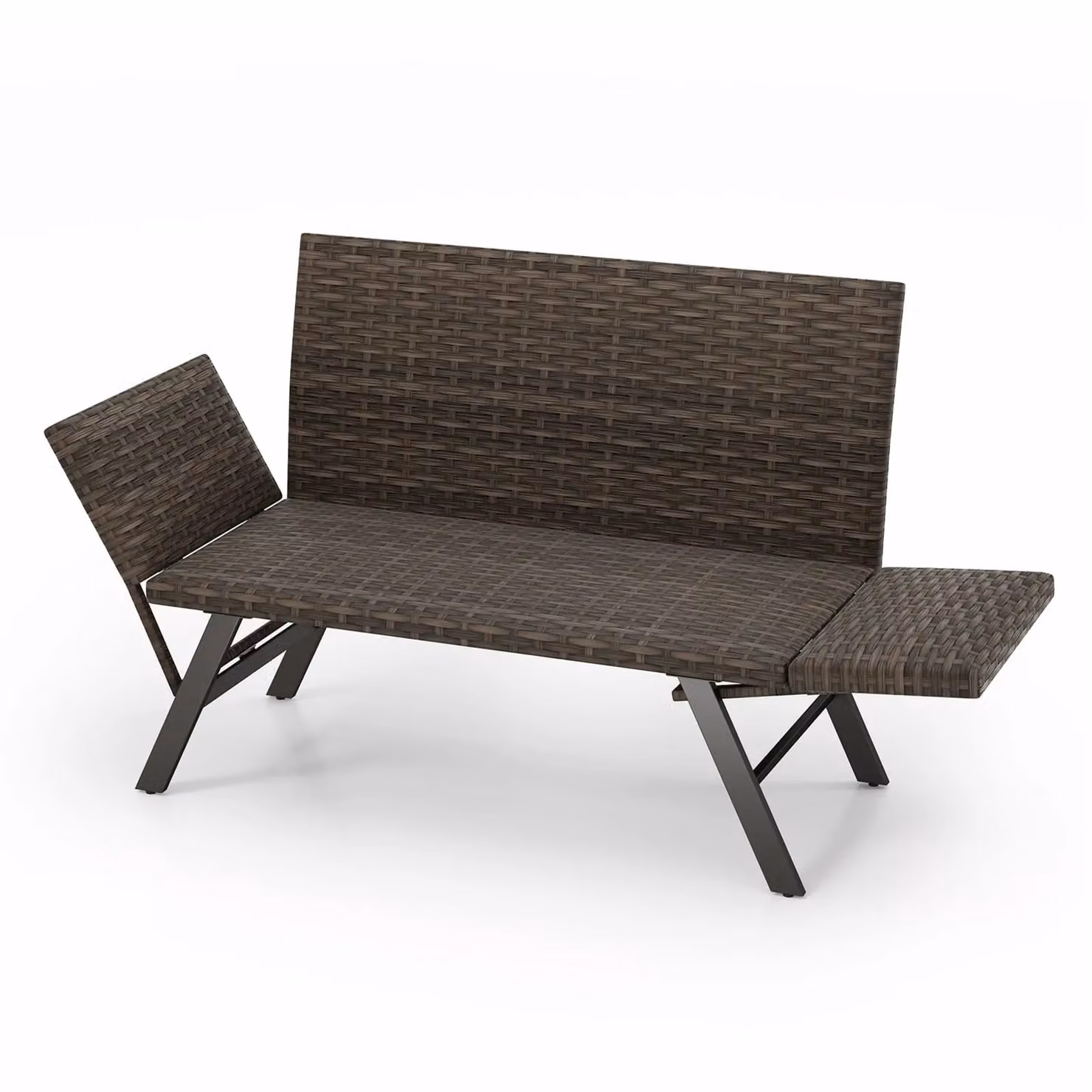 Costway Grey Polyrattan Patio Convertible Sofa for 2 with Quick Dry Foam Padded Cushions and Metal Frame – 10