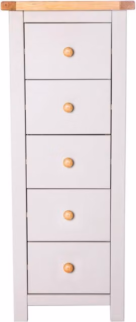 Cabinet Bits Argenta 5 Drawer Narrow Chest of Drawers in Grey with Wood Knobs