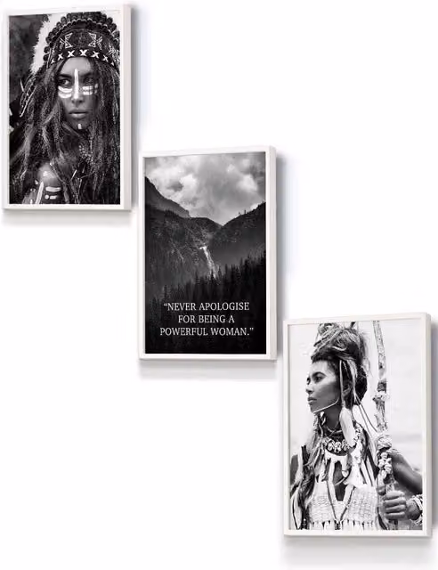 ARTZE Warrior Women Photo Art Quote Framed Wall Art in White, W: 33 cm, H: 45 cm, D: 20 mm