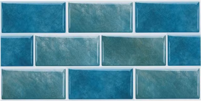 Livingandhome 20-Piece Blue Gloss Self-Adhesive Plastic Wall Tile Stickers
