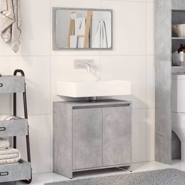 Berkfield Home Modern 2 Piece Bathroom Furniture Set in Matt Grey featuring Vanity Unit and Mirror Cabinet – 1