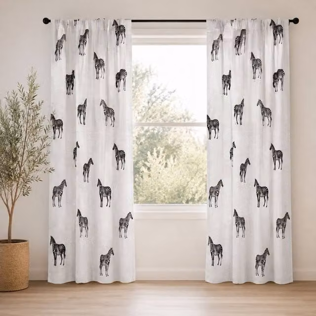 Smart Living Tribal Zebra Curtains Pair with Tie Backs in Black, White and Multicolour, W: 167 cm, H: 183 cm