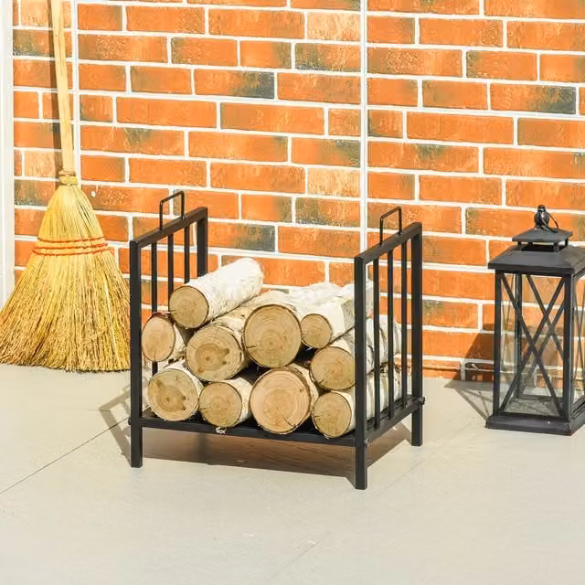 Outsunny Black Metal Freestanding Firewood Log Rack with 2 Handles