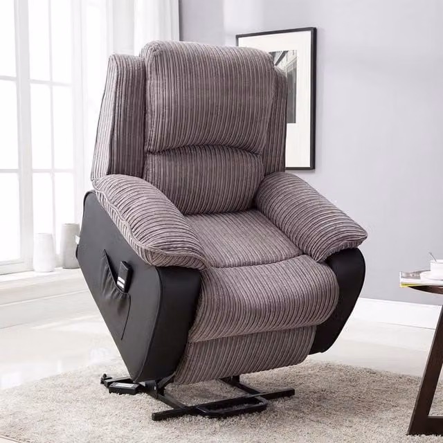 More4Homes Postana Dual Motor Electric Rise Recliner Armchair in Grey Jumbo Cord Fabric – 1