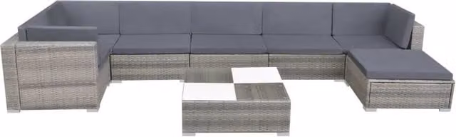Berkfield Home 8 Piece Grey Poly Rattan Garden Lounge Set with Cushions