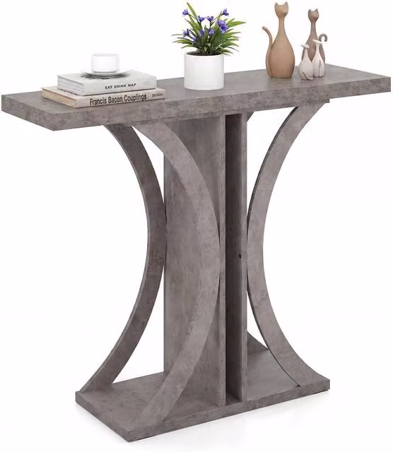 Gymax Geometric Industrial Rectangular Console Table in Grey
