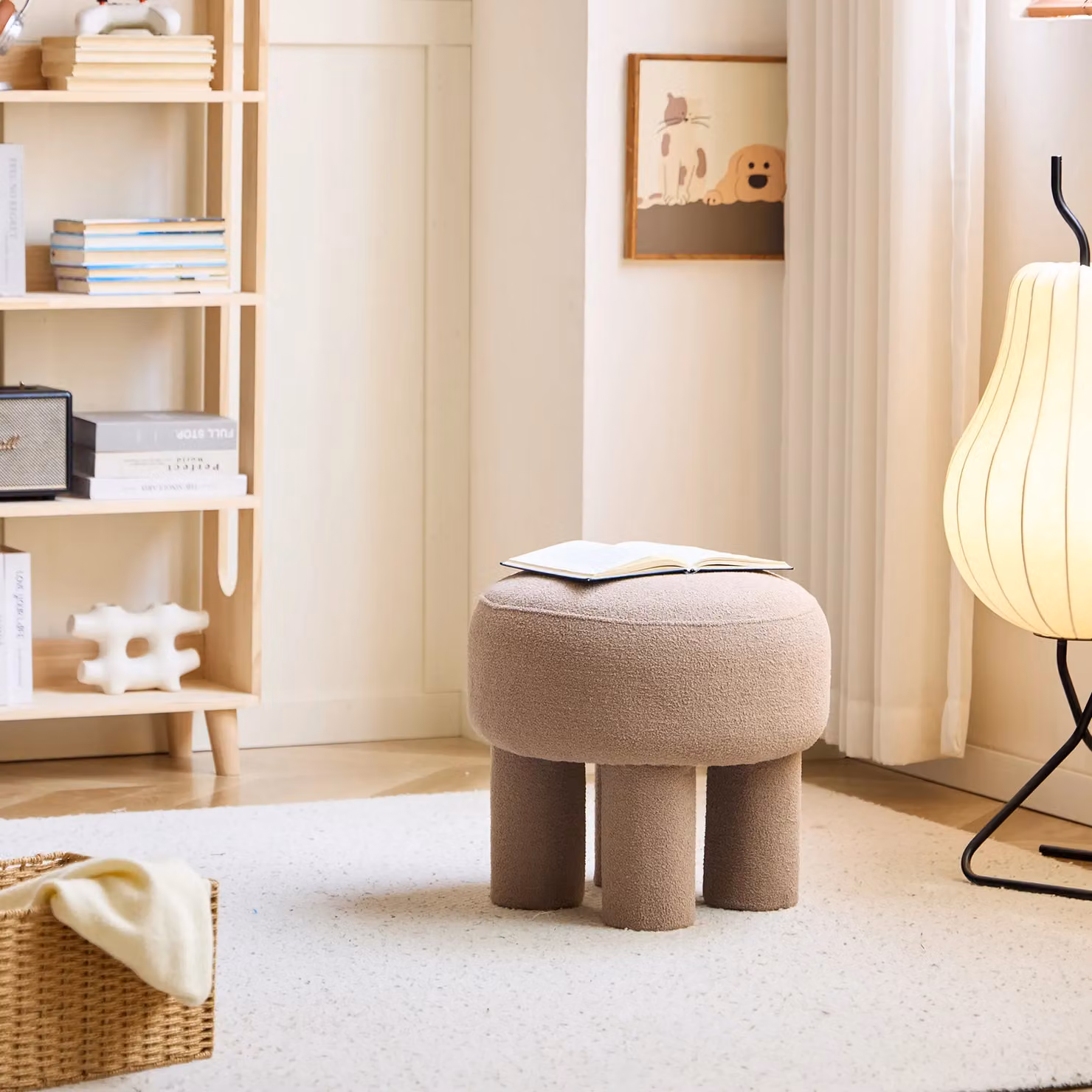 Nordlys Scandinavian Living Room Pouf in Beige Bouclé – 2