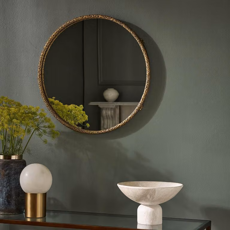 Atkin and Thyme York Round Gold Metal Wall Mirror