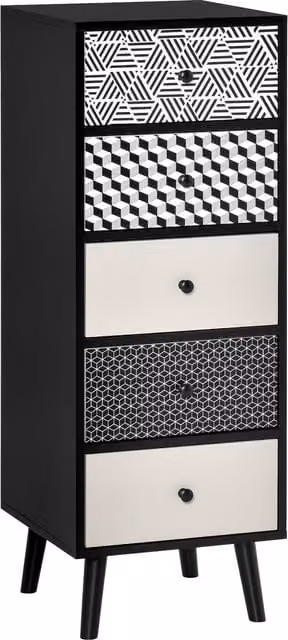 HOMCOM 5 Drawer Chest of Drawers, Black Geometric Wood Vertical Storage Unit for Bedroom, Living Room or Hallway