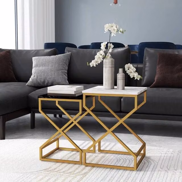 EONLION Modern Nest Of Tables Set with Steel X-Frame and MDF Laminate Tops