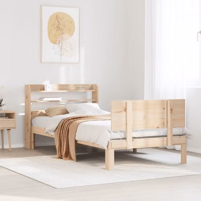 Berkfield Home Rustic Brown Solid Pine Bed Frame with Headboard and Side Compartments, W/D/H: 90 x 200 cm
