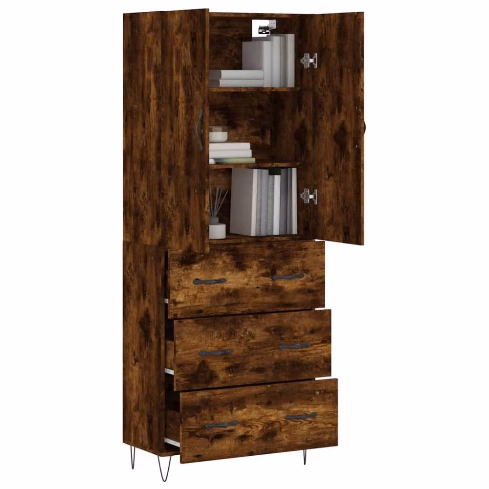 Berkfield Home Smoked Oak Highboard in Brown, W: 69.5 cm, D: 34 cm, H: 180 cm – 3