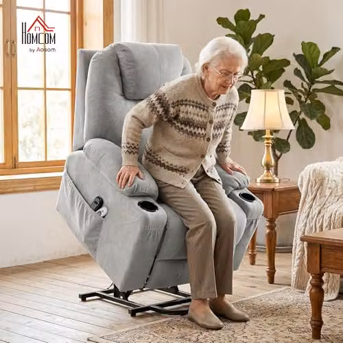 HOMCOM Power Lift Recliner Chair with Vibration Massage and Heat in Light Grey – 2