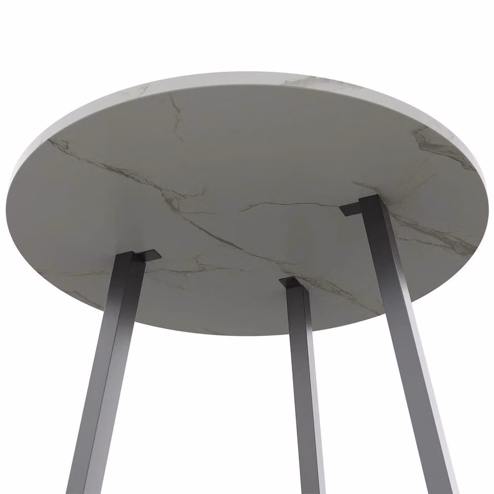 KORVIXA Round Marble Effect Side Table in White, W/D/H: 60 x 60 x 60 cm – 3