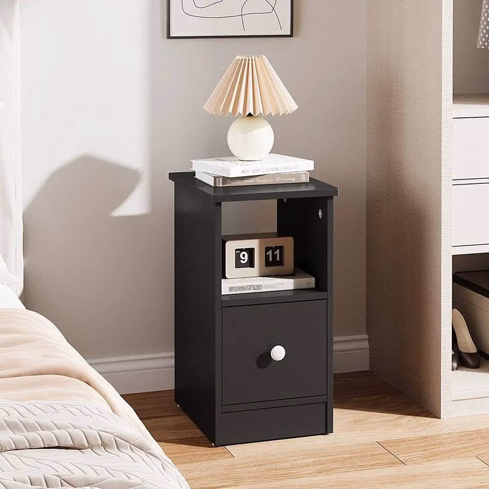 KORVIXA Modern Black Narrow Bedside Cabinet and Nightstand Storage Side Table – 4