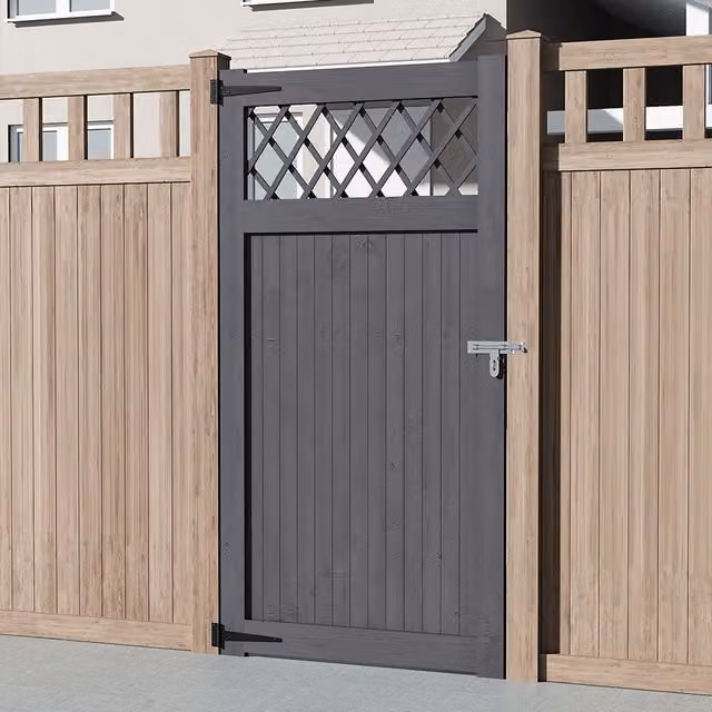 Breeins Wooden Garden Single Gate with Rhombus Design, Grey, W: 90 cm, H: 180 cm
