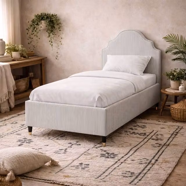 Wyld Haus Monterey Single Bed, Grey Striped Upholstered Fabric, W/D/H: 90 x 190 cm