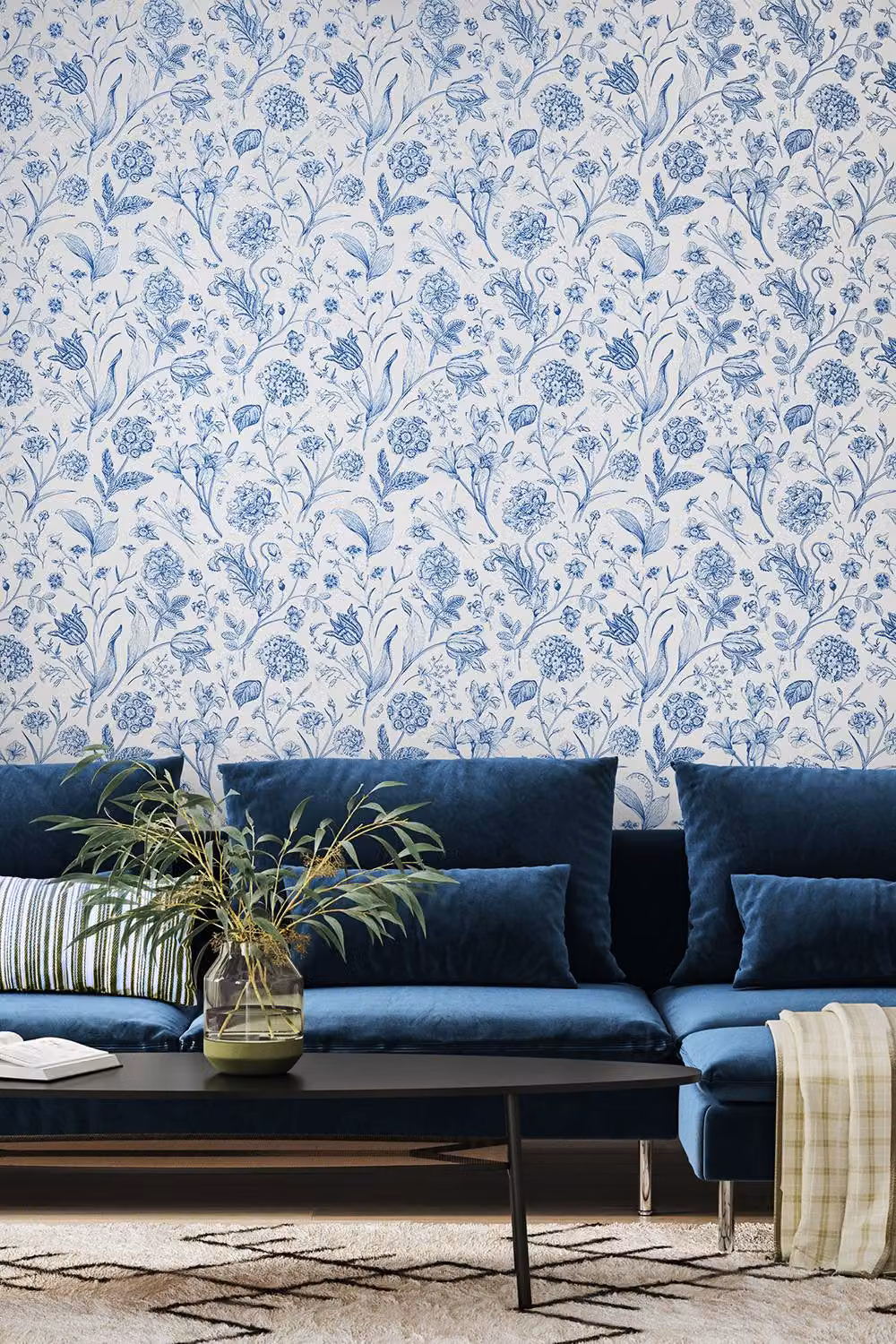 Hoopla Walls Floral Toile Botanical Wallpaper in Blue – 2