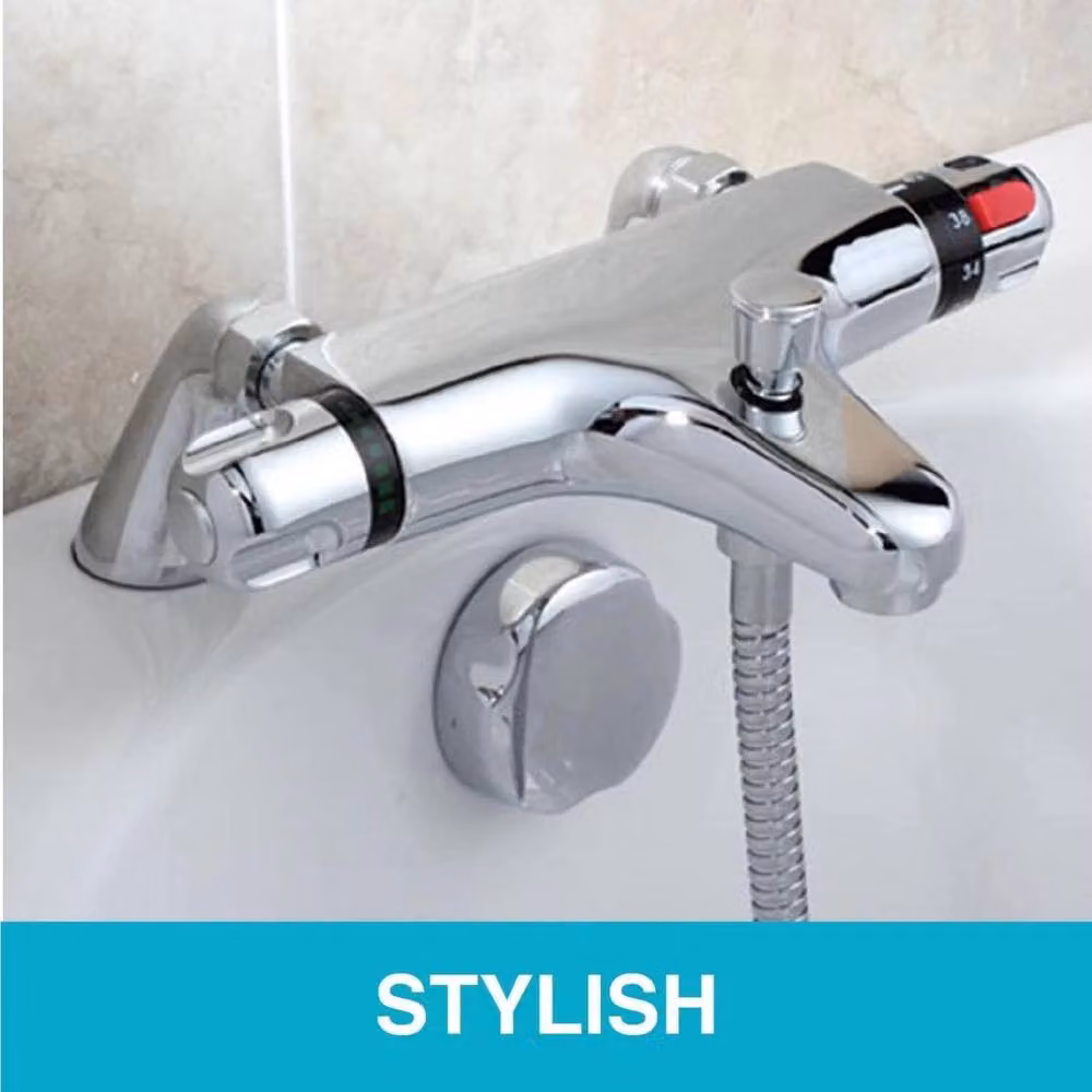 PAWNORA Modern Thermostatic Single Lever Bath and Shower Mixer Tap in Silver Chrome – 3