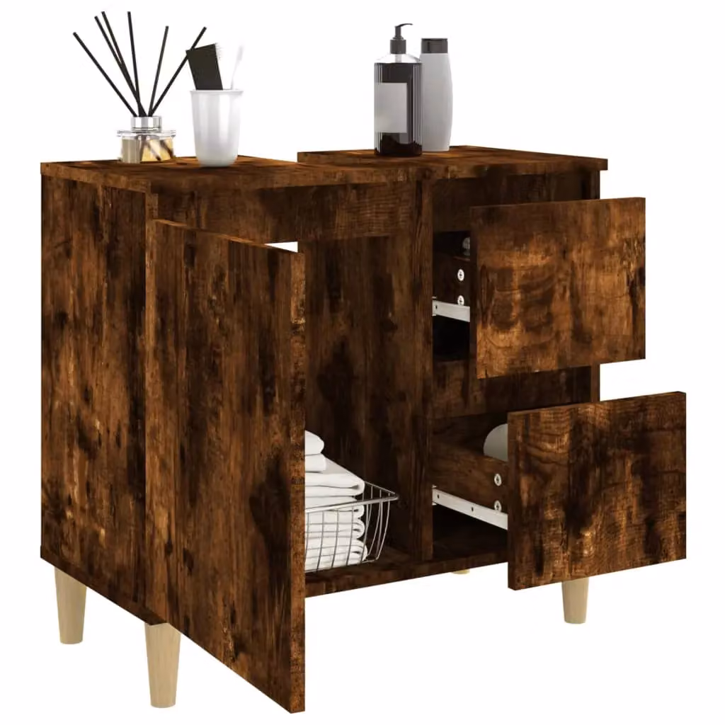 Berkfield Home Smoked Oak Bathroom Cabinet in Brown, W/D/H: 65 x 33 x 60 cm – 3