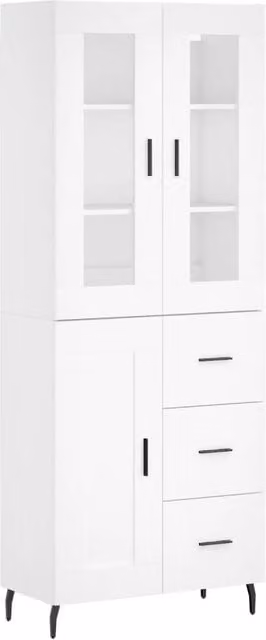 Berkfield Home White Modern Wall Mounted Highboard with Hinged Doors, W/D/H: 69.5 x 34 x 180 cm