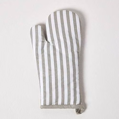Homescapes Grey and White Cotton Oven Glove, 18 x 32 cm