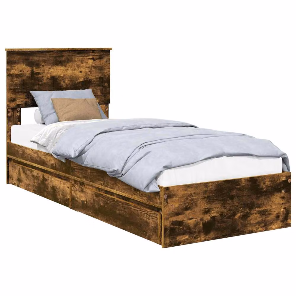 Berkfield Home Modern Storage Bed with Drawer in Smoked Oak Brown, W: 75 cm, L: 190 cm – 2