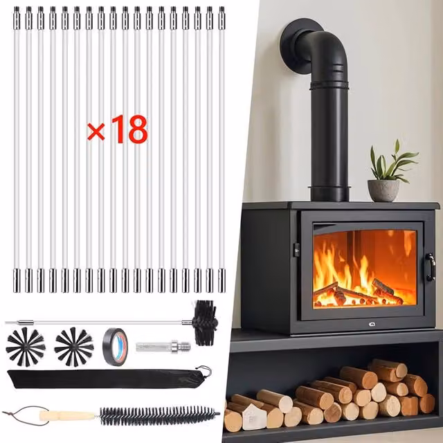 NESTLUNE 24-Piece Chimney Cleaning Brush Kit with Cleaning Rods in White
