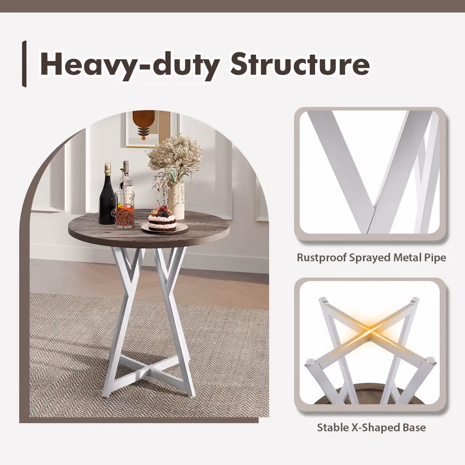 Costway Round Wooden Dining Table in Brown and Sand, Diameter: 80 cm, Height: 76 cm – 3