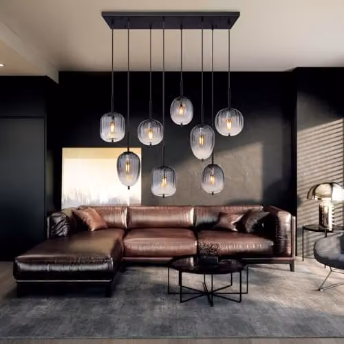 Globo Lighting Netlighting Attila Cluster Pendant Lamp in Black with Smoky Glass Spheres, 8x E14, H 120 x W 102.5 x D 32.5 cm – 2