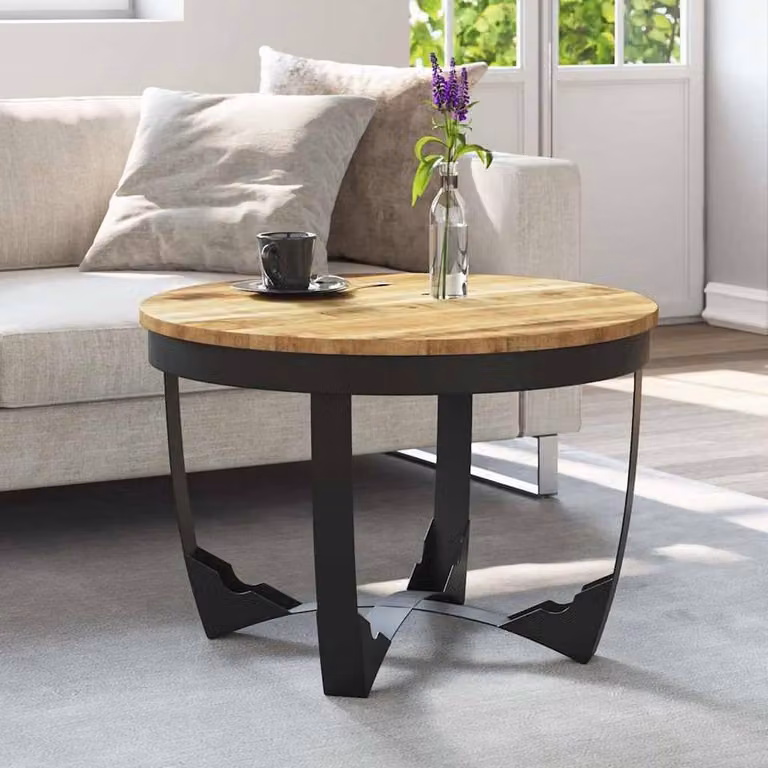 Berkfield Home Beautiful Round Coffee Table in Brown Solid Rough Mango Wood W: 60 cm, D: 40 cm