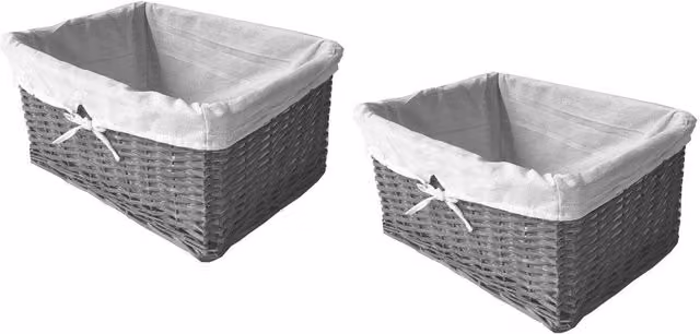 Topfurnishing Set of 2 Grey Willow Wicker Open Weave Rattan Storage Baskets, Width: 26 cm
