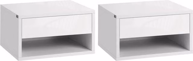 HOMCOM Set of 2 White Floating Nightstands with Drawer and Open Shelf, W/D/H: 37 x 32 x 21 cm