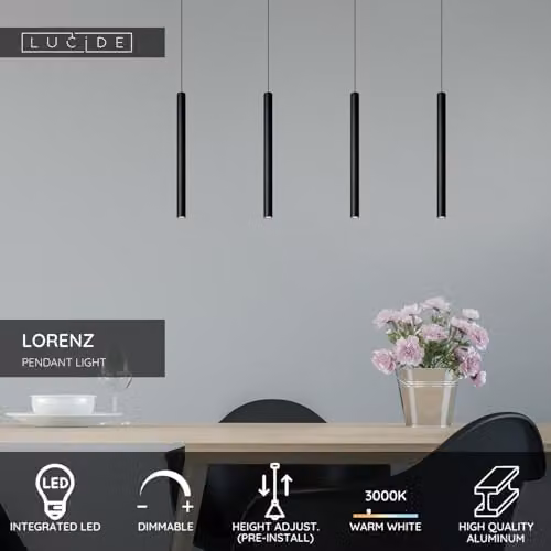 Lucide Lorenz Dimmable Height Adjustable LED Bar Pendant Light in Black – 2