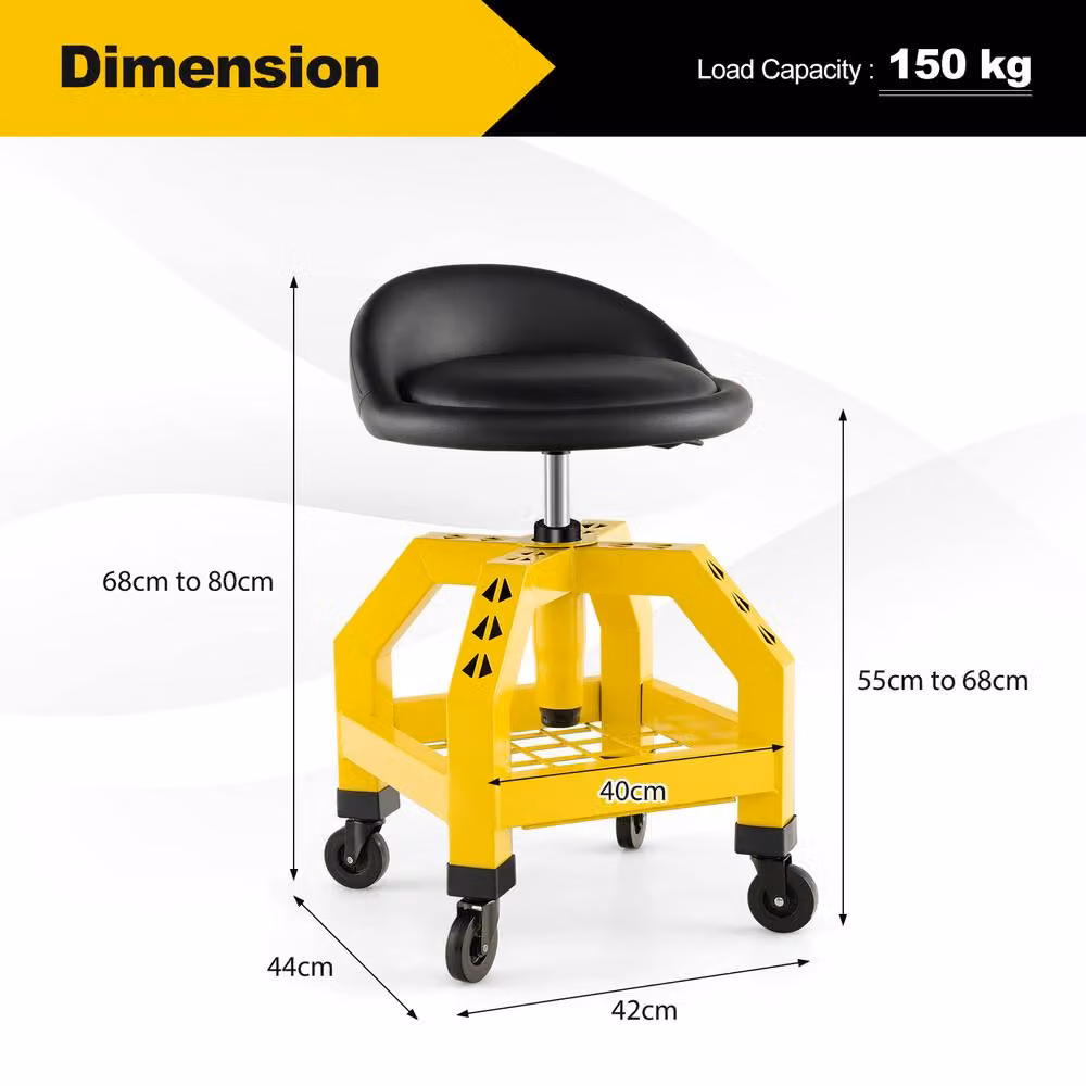 Costway Rolling Mechanic Stool Height Adjustable Workshop Creeper Seat, Yellow – 5
