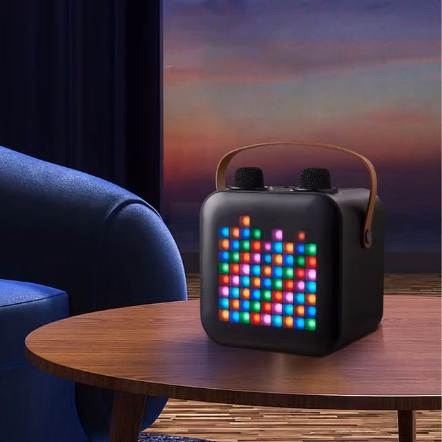 Livingandhome Bluetooth 5.0 Karaoke Loudspeaker with 2 Microphones and RGB Light, Black