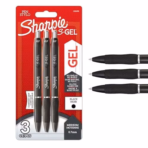 Sharpie S-Gel Medium Point Gel Pens with Black Ink, 3 Pack