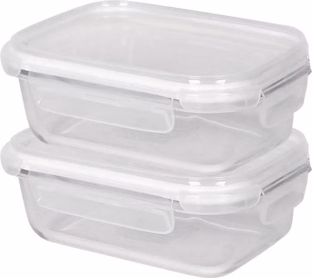 Harbour Housewares Glass Food Storage Container with Clip Lid, White and Transparent, 1.5 l, Pack of 2