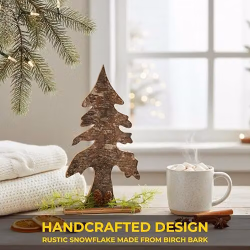SHATCHI Rustic Birch Bark Wooden Christmas Tree Decoration in White and Beige, Height: 30 cm – 5