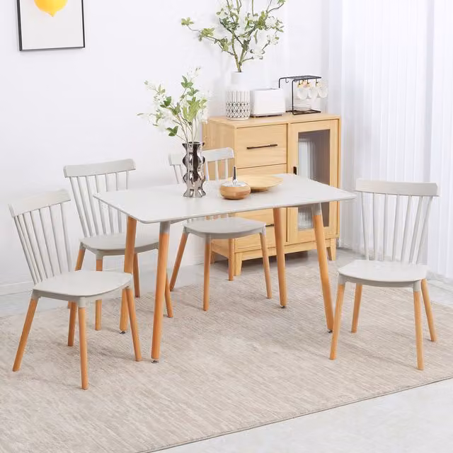 HOMCOM 5 Piece Scandinavian Dining Set with Rectangular Table and 4 Chairs in Grey and White