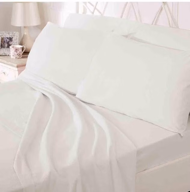 Chums White Flannelette Cotton Flat Sheet and Pillowcase Set, W: 180 cm, D: 200 cm