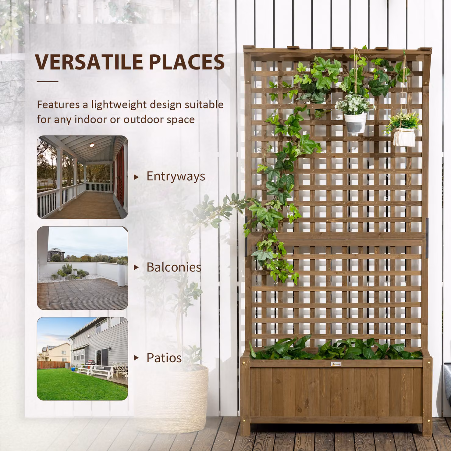 Outsunny 2 Piece Brown Wooden Raised Bed Set with Trellis and Drainage Holes for Vegetables and Flowers, W/D/H: 183 x 90 x 45 cm – 6