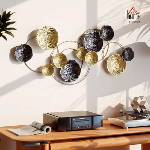 HOMCOM Modern Gold Metal Floral Hanging Wall Art with Abstract Leaf Design – 2