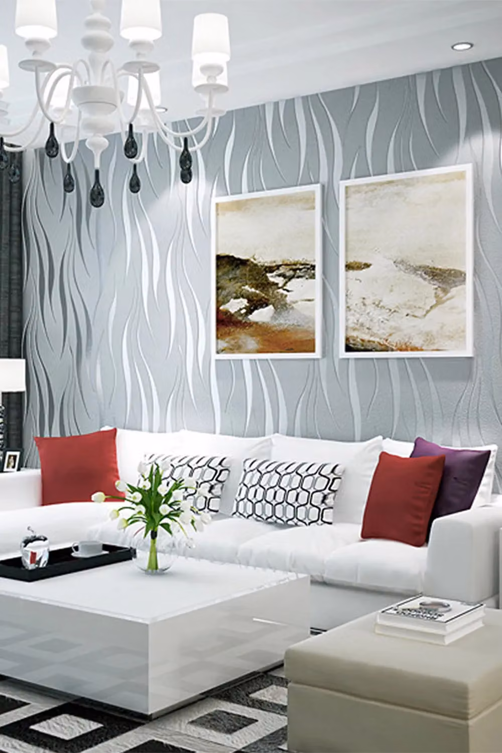 Living and Home Grey 3D Modern Water Waves Abstract Non-Woven Wallpaper, W/H: 53 cm x 9.5 m – 3