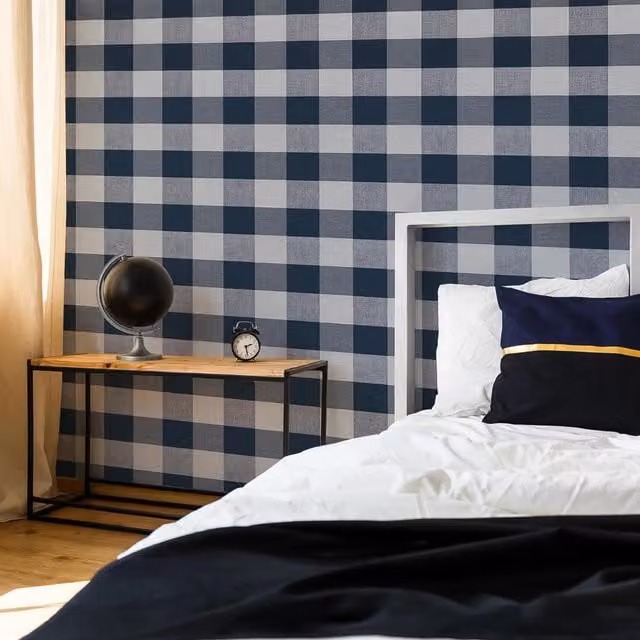 Superfresco Glamorous Checked Abstract Wallpaper in Blue and Grey