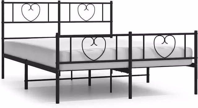 Berkfield Home Metal Bed Frame with Headboard and Footboard in Black, W/D/H: 120 x 190 cm