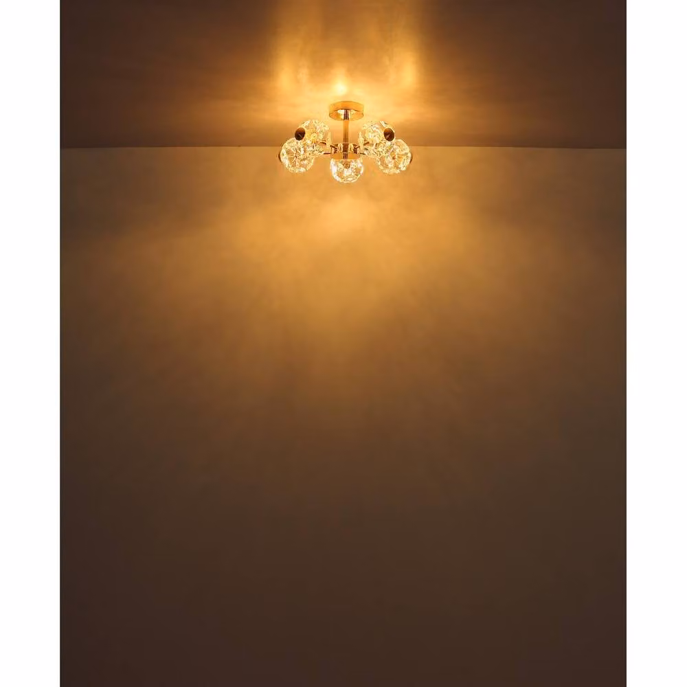 Netlighting Floriella Round Ceiling Light in Gold and Brass with Transparent Crystal Glass Shade and Warm White LED – 2
