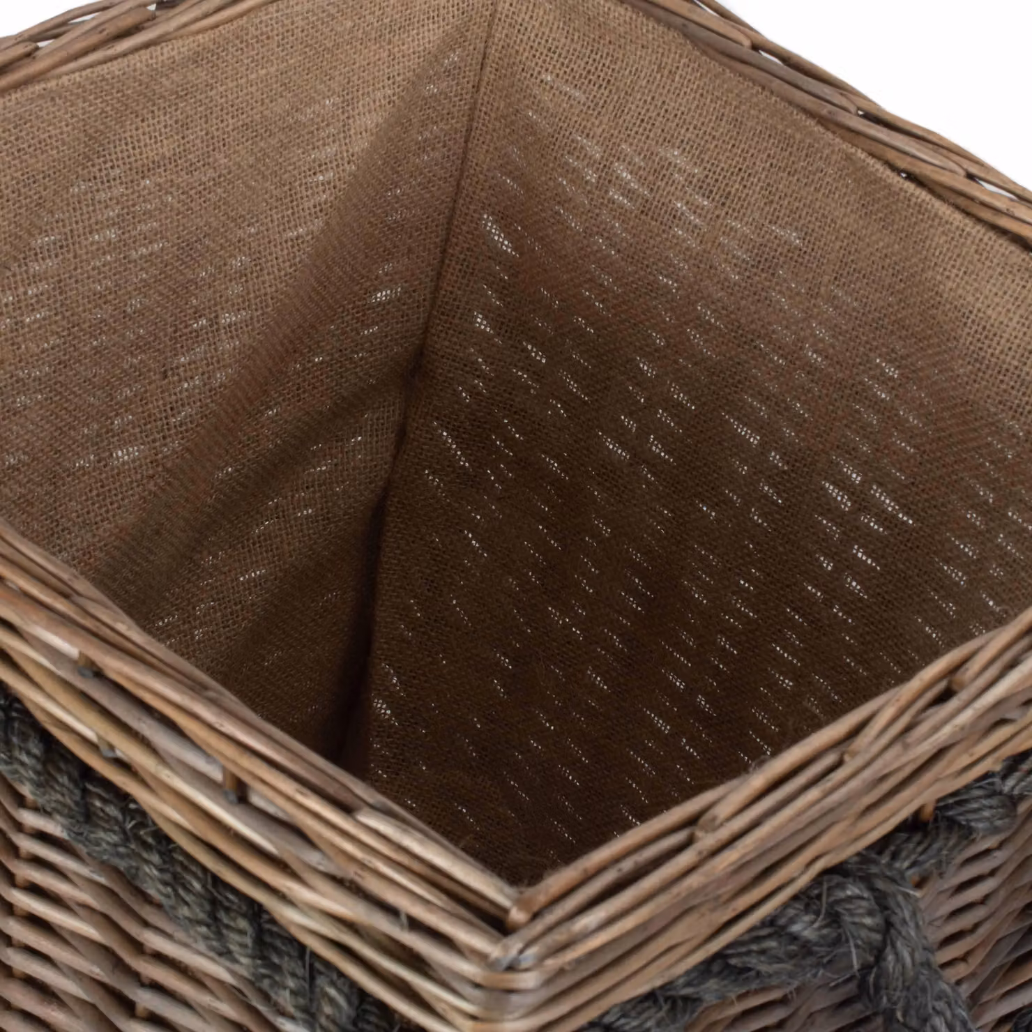 Red Hamper Square Wicker Log Storage Basket with Rope Handles in Brown – 2
